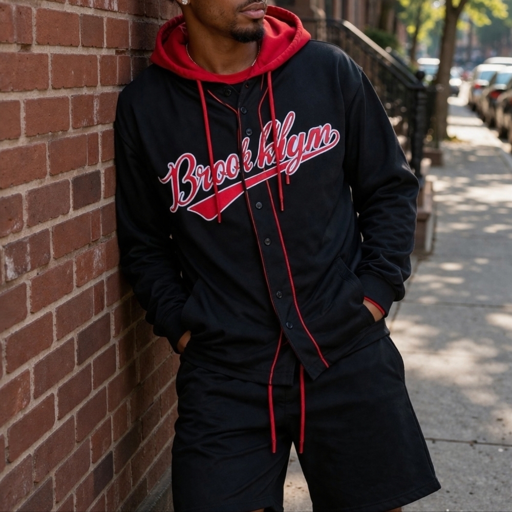 Brooklyn‎ Laundry Black and Red Brooklyn Hoodie 2 Piece Set Size Medium New